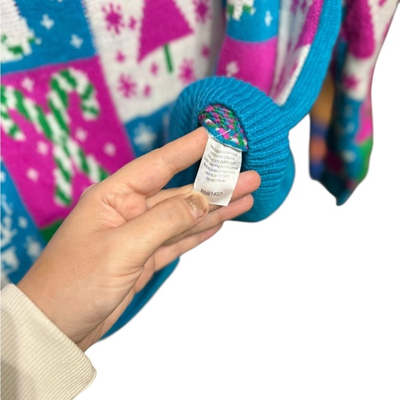 Party Sweater December 25th Vintage Neon Patchwork Ugly Christmas Sweater L - Picture 6 of 7